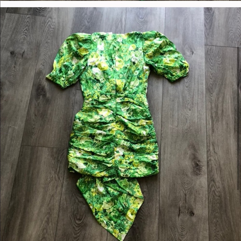 RONNY KOBO MONICA GREEN FLORAL PUFF SLEEVE DRESS